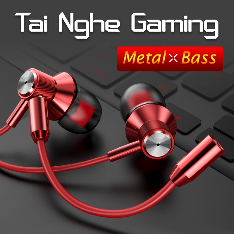 Tai Nghe Nhét Tai Gaming GT-02 Metal Cavity Nâng Cấp Super Bass Mic Dôi Có Dây Cho Điện Thoại và Máy Tính