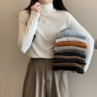 Áo Thun Tay Dài Cổ Cao Màu Sắc Kẹo Ngọt Đơn Giản Giữ Ấm Cho Nữ