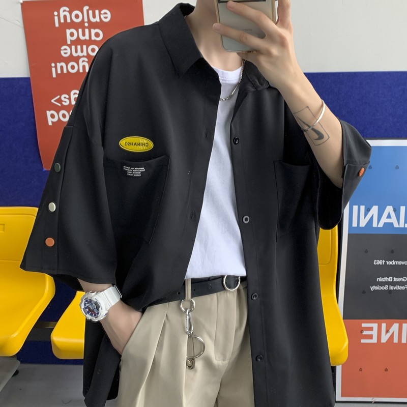 Áo Sơ Mi Tay Ngắn Dáng Rộng Mỏng Màu Trơn Phong Cách Nhật Bản Thời Trang Mùa Hè Cho Nam