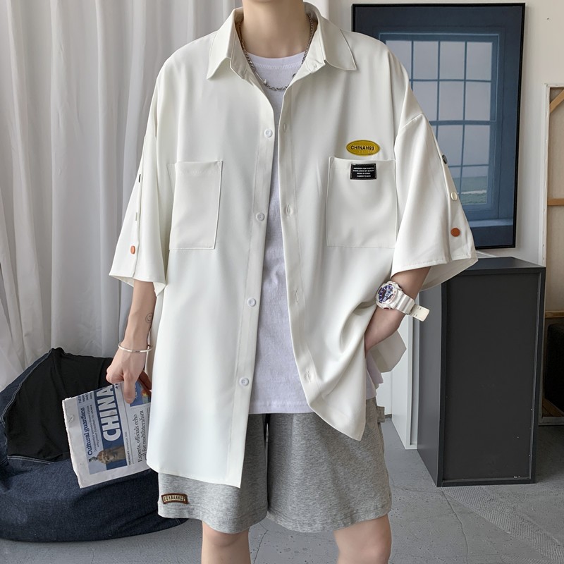 Áo Sơ Mi Tay Ngắn Dáng Rộng Mỏng Màu Trơn Phong Cách Nhật Bản Thời Trang Mùa Hè Cho Nam