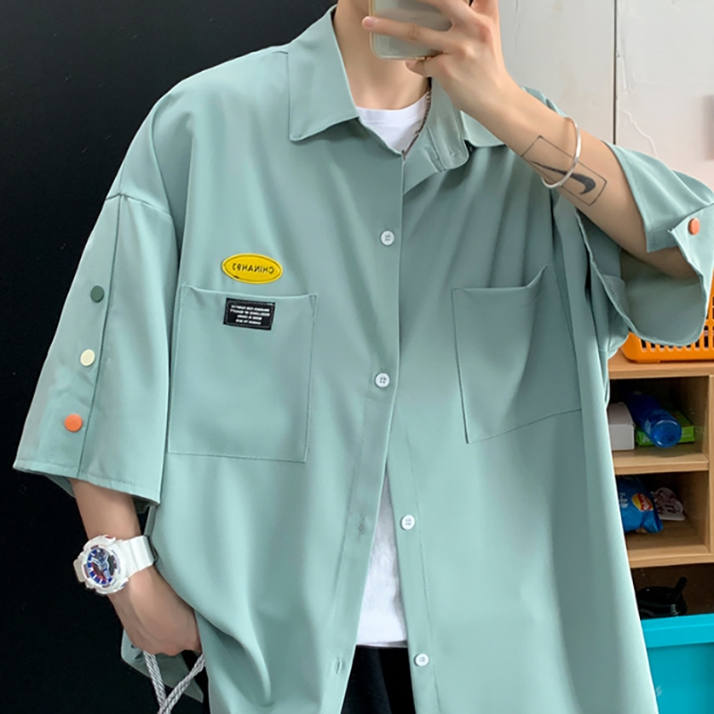 Áo Sơ Mi Tay Ngắn Dáng Rộng Mỏng Màu Trơn Phong Cách Nhật Bản Thời Trang Mùa Hè Cho Nam