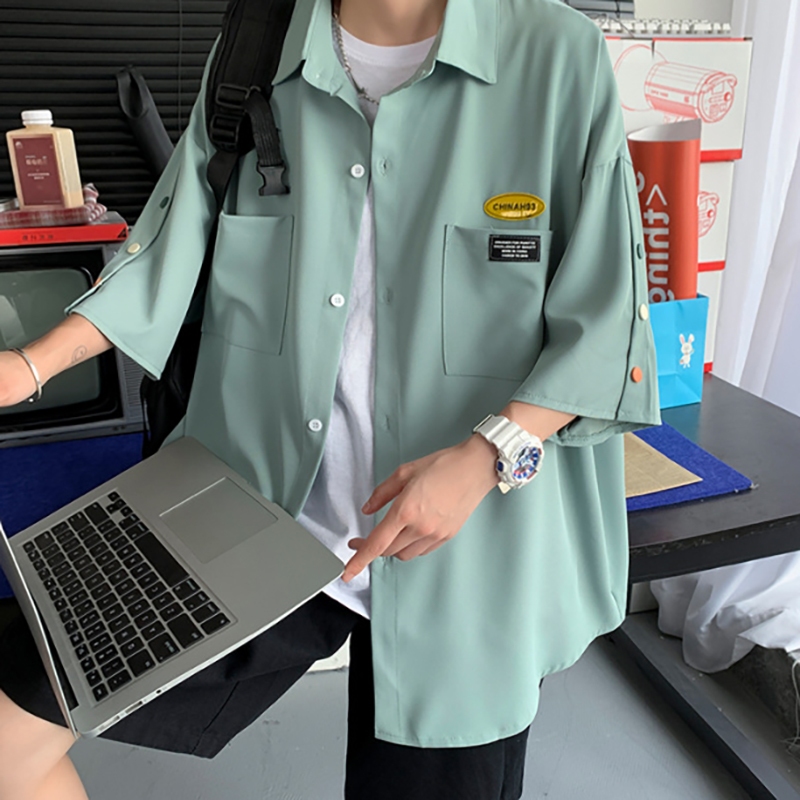 Áo Sơ Mi Tay Ngắn Dáng Rộng Mỏng Màu Trơn Phong Cách Nhật Bản Thời Trang Mùa Hè Cho Nam