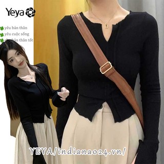 Áo Thun Croptop Tay Dài Cổ Chữ v Thời Trang Thu Đông Cho Nữ