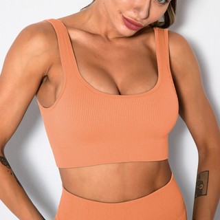 11 Màu Dệt Kim Cổ áo phẳng Áo Ngực Thể Thao Tập Gym Yoga Thiết Kế Gom Ngực Chống Sốc Dành Cho Nữ Thời Trang Bra