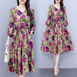 Đầm maxi Tay Dài Dáng Chữ a Cổ Chữ v Thời Trang Mùa Hè Cho Nữ Size 4xl #YY159