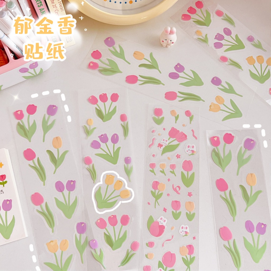 Nhãn Dán Trang Trí Cốc Nước Hình Hoa tulip / Gấu / Thỏ Hoạt Hình Nhỏ Xinh