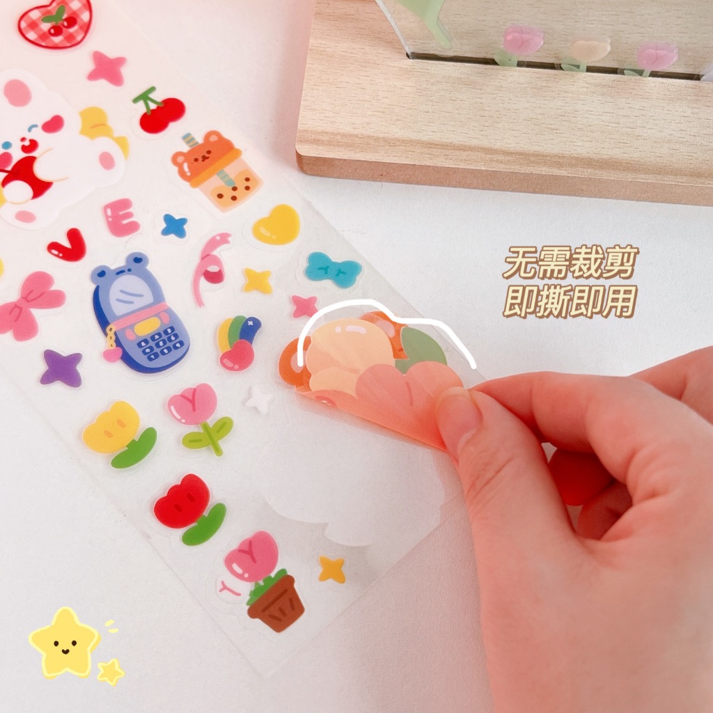 Nhãn Dán Trang Trí Cốc Nước Hình Hoa tulip / Gấu / Thỏ Hoạt Hình Nhỏ Xinh