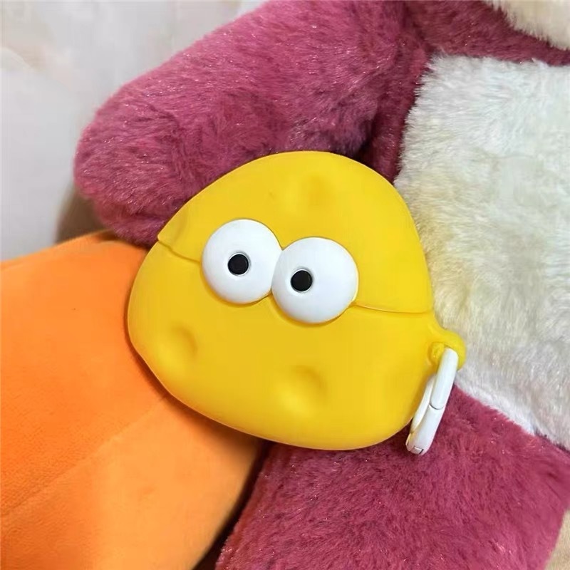 Vỏ Bảo Vệ Hộp Sạc Tai Nghe airpods 1 2 3 pro Bằng Silicon Hình Phô Mai Mắt To Màu Vàng Dễ Thương Chống Rơi Ốp