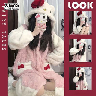 Bộ đồ ngủ lông xù dày ấm áp thoải mái in hình mèo dễ thương cho nữ
