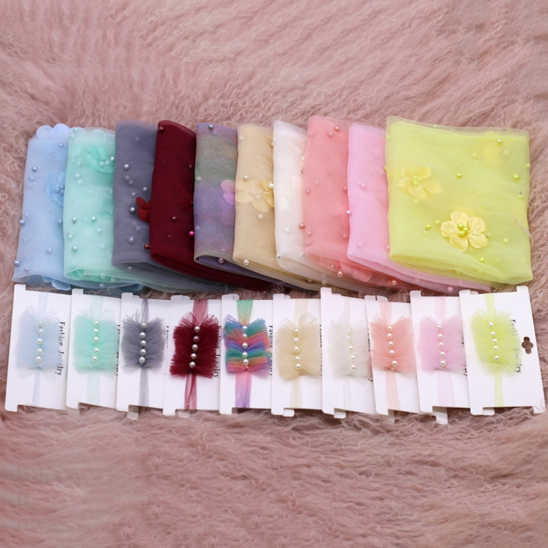 Set 2 Tấm Chăn chiffon Quấn Bé Sơ Sinh Kèm Băng Đô Cài Tóc Xinh Xắn