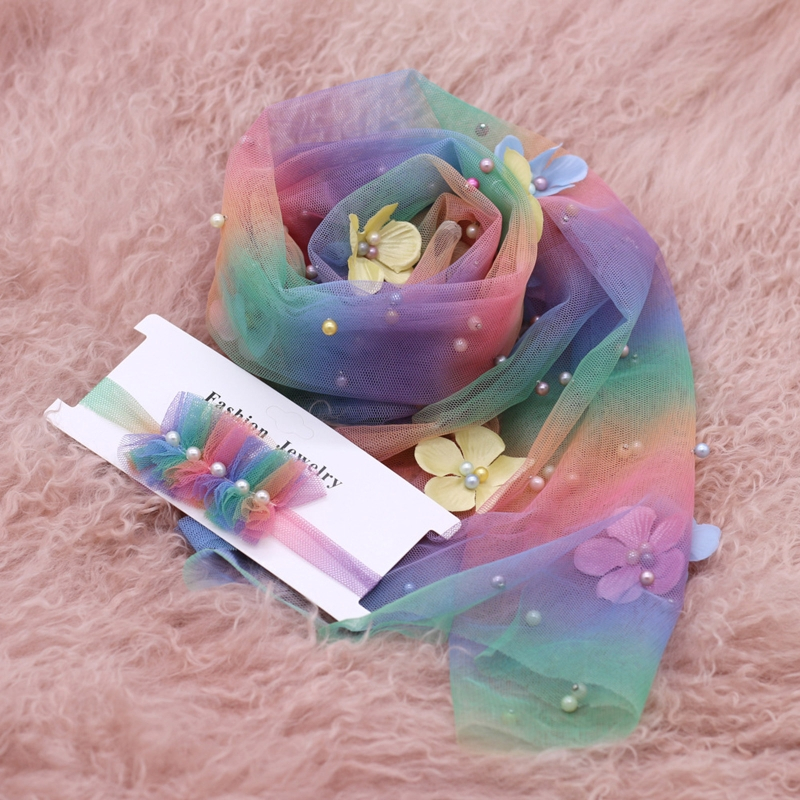 Set 2 Tấm Chăn chiffon Quấn Bé Sơ Sinh Kèm Băng Đô Cài Tóc Xinh Xắn