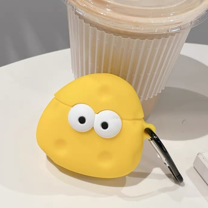 Vỏ Bảo Vệ Hộp Sạc Tai Nghe airpods 1 2 3 pro Bằng Silicon Hình Phô Mai Mắt To Màu Vàng Dễ Thương Chống Rơi Ốp