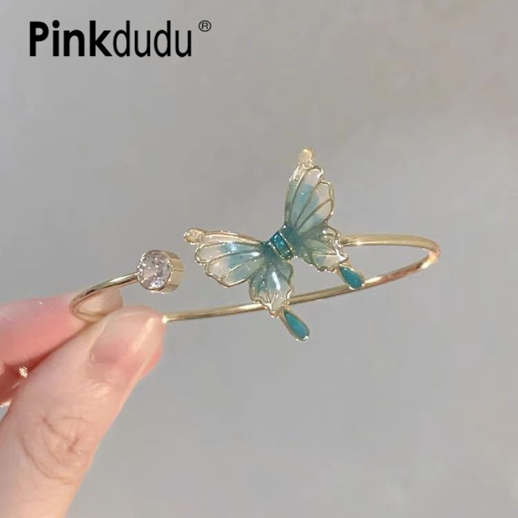 PINKDUDU Bướm Xanh Vòng Retro Thời Trang Bướm Vòng Tay Tính Khí Thanh Lịch Hợp Thời Trang Nhẫn Hợp Kim Món Quà Trang Sức Cho Nữ PD1694