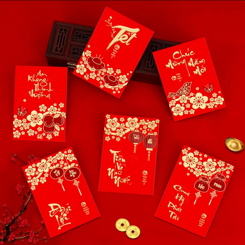 Set 1 / 6 Bao Lì Xì Đỏ May Mắn Họa Tiết Hoạt Hình