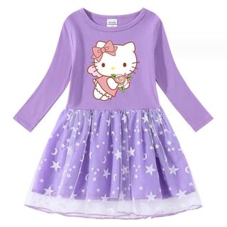 Hello kitty Đầm Công Chúa Tay Dài Vải cotton Thời Trang Mùa Thu Xinh Xắn Cho Bé Gái