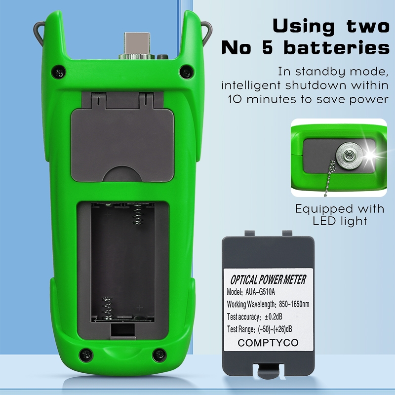 COMPTYCO Green AUA-G510A Máy đo công suất quang -50+~26dbm Máy kiểm tra sợi quang OPM 3 trong 1 Giao diện SC/FC/ST