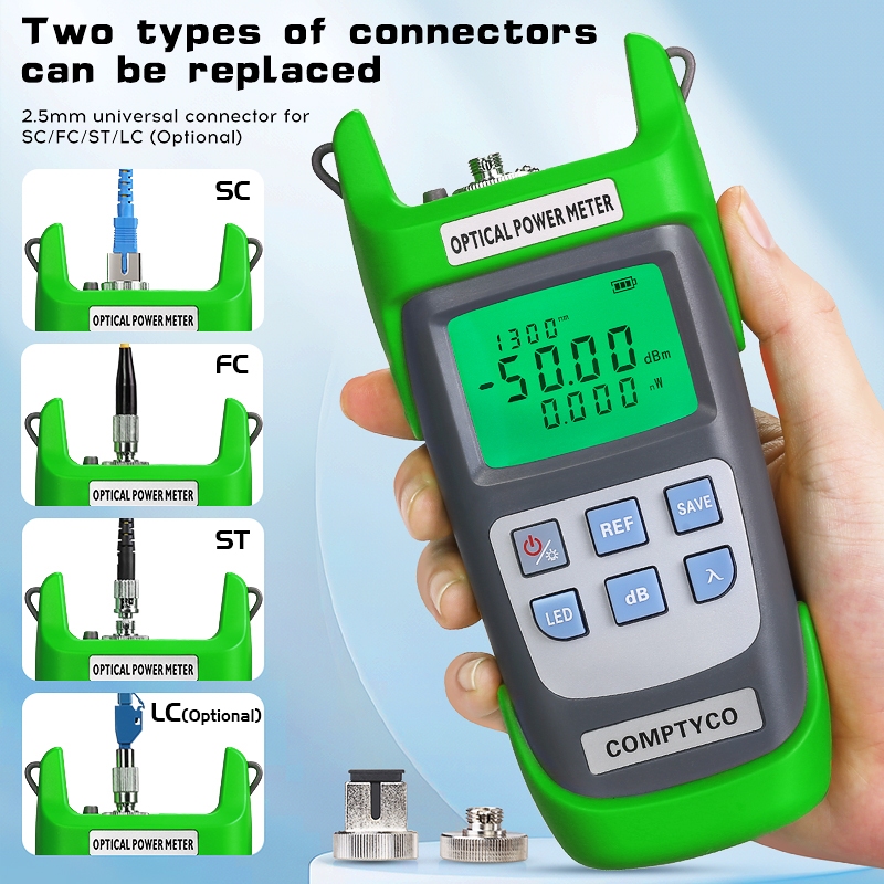 COMPTYCO Green AUA-G510A Máy đo công suất quang -50+~26dbm Máy kiểm tra sợi quang OPM 3 trong 1 Giao diện SC/FC/ST
