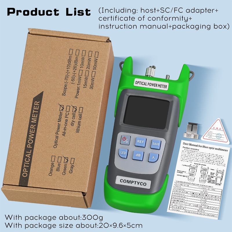 COMPTYCO Green AUA-G510A Máy đo công suất quang -50+~26dbm Máy kiểm tra sợi quang OPM 3 trong 1 Giao diện SC/FC/ST
