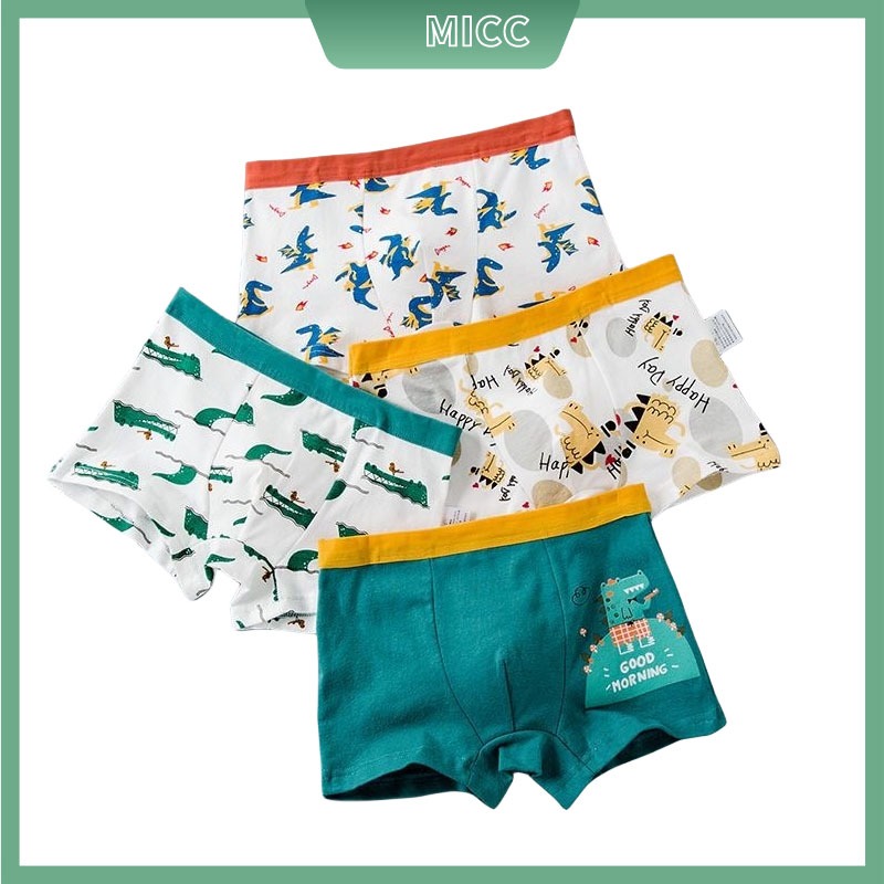 4 Quần đùi boxer MICCYBC họa tiết hoạt hình khủng long cho bé trai