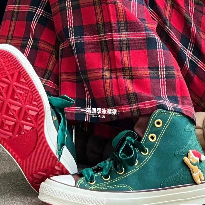 CONVERSE Đôi Giày canvas 2592 Cổ Điển Hai Cặp Khóa Dán Màu Xanh Lá Cây Giáng Sinh Cho Búp Bê unisex