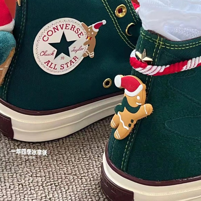 CONVERSE Đôi Giày canvas 2592 Cổ Điển Hai Cặp Khóa Dán Màu Xanh Lá Cây Giáng Sinh Cho Búp Bê unisex