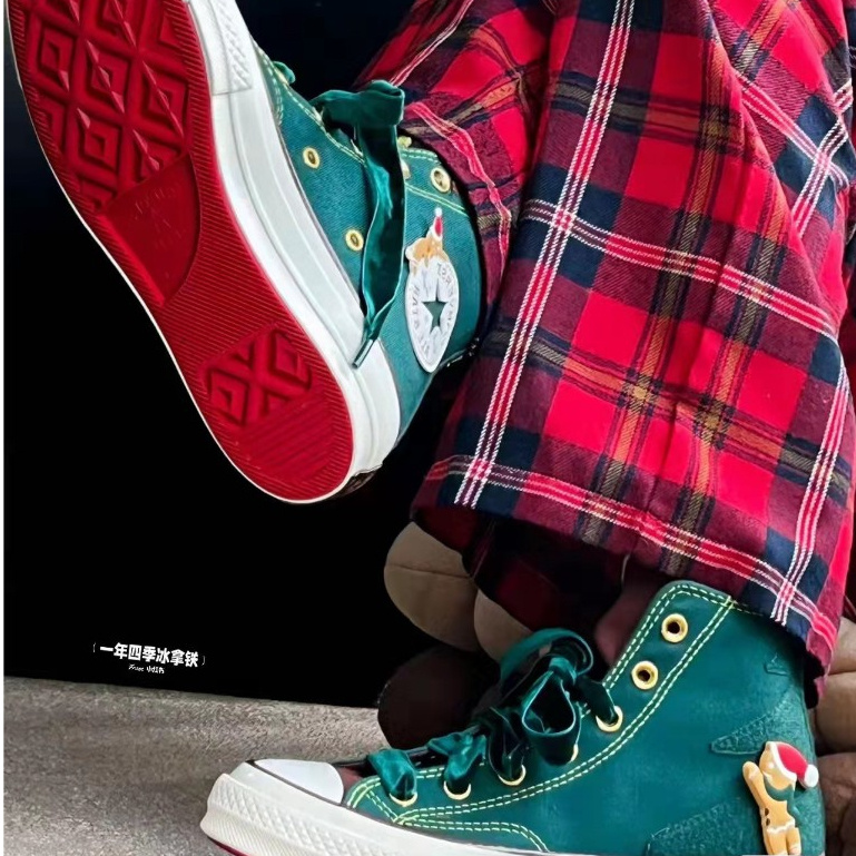 CONVERSE Đôi Giày canvas 2592 Cổ Điển Hai Cặp Khóa Dán Màu Xanh Lá Cây Giáng Sinh Cho Búp Bê unisex