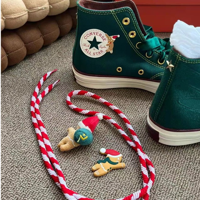 CONVERSE Đôi Giày canvas 2592 Cổ Điển Hai Cặp Khóa Dán Màu Xanh Lá Cây Giáng Sinh Cho Búp Bê unisex