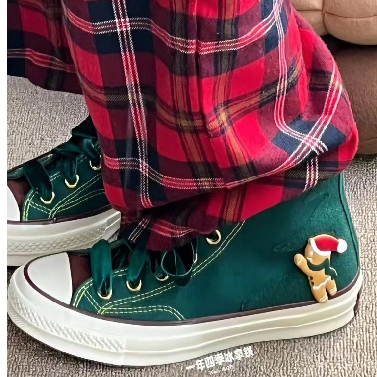 CONVERSE Đôi Giày canvas 2592 Cổ Điển Hai Cặp Khóa Dán Màu Xanh Lá Cây Giáng Sinh Cho Búp Bê unisex