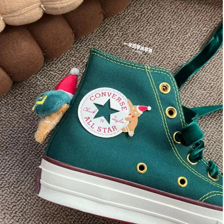 CONVERSE Đôi Giày canvas 2592 Cổ Điển Hai Cặp Khóa Dán Màu Xanh Lá Cây Giáng Sinh Cho Búp Bê unisex