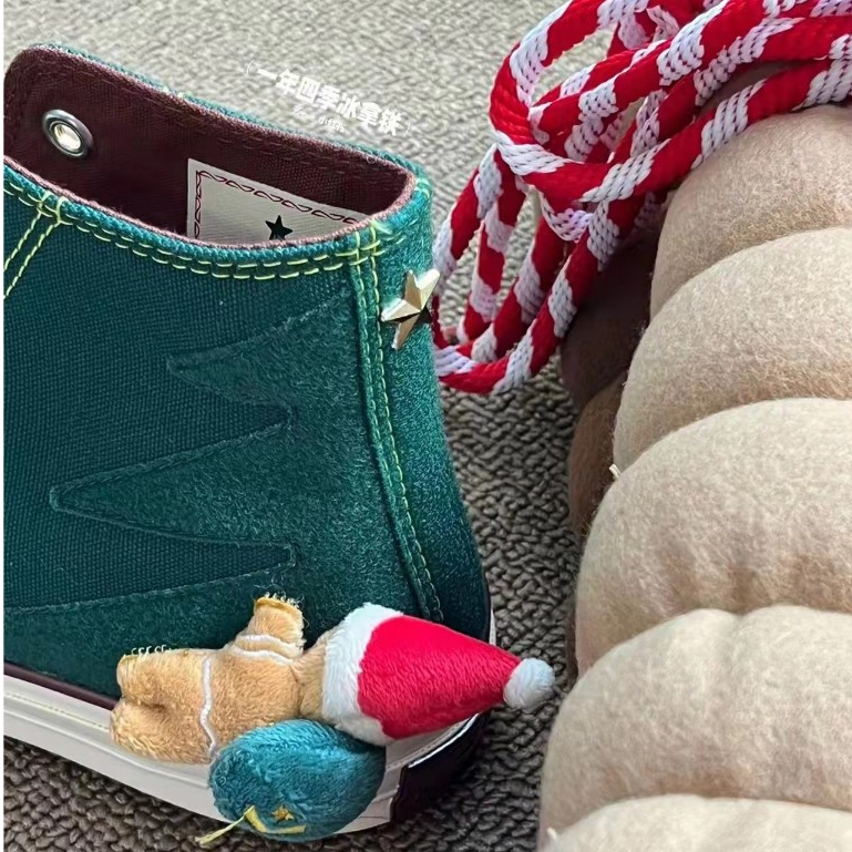 CONVERSE Đôi Giày canvas 2592 Cổ Điển Hai Cặp Khóa Dán Màu Xanh Lá Cây Giáng Sinh Cho Búp Bê unisex