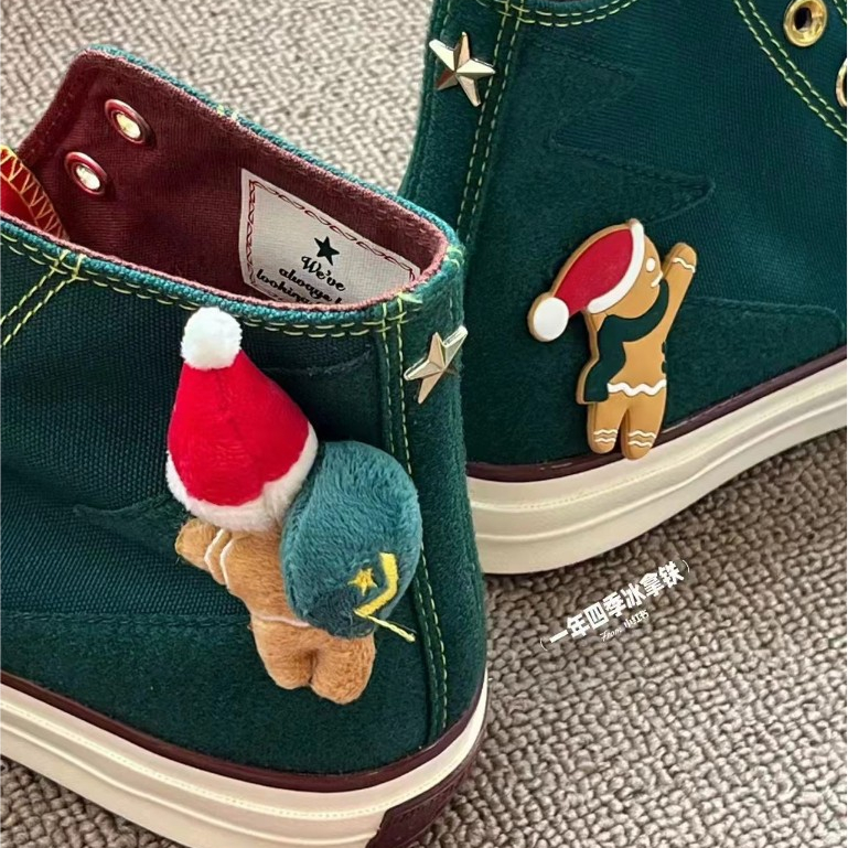 CONVERSE Đôi Giày canvas 2592 Cổ Điển Hai Cặp Khóa Dán Màu Xanh Lá Cây Giáng Sinh Cho Búp Bê unisex