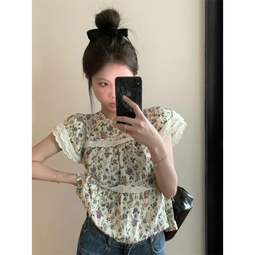 Áo Sơ Mi Tay Ngắn Họa Tiết Hoa Phong Cách Pháp Cổ Điển Thời Trang Mùa Hè Hàng Mới Dành Cho Bạn Nữ