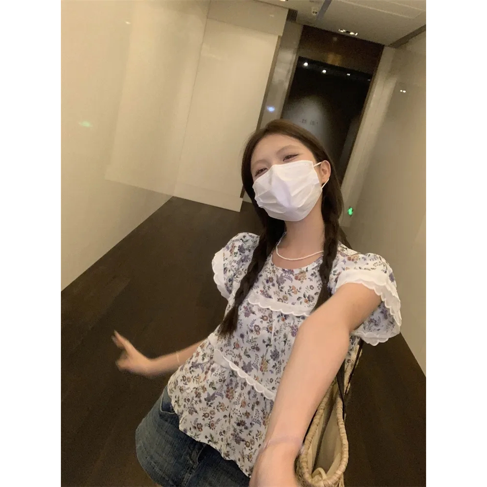 Áo Sơ Mi Tay Ngắn Họa Tiết Hoa Phong Cách Pháp Cổ Điển Thời Trang Mùa Hè Hàng Mới Dành Cho Bạn Nữ