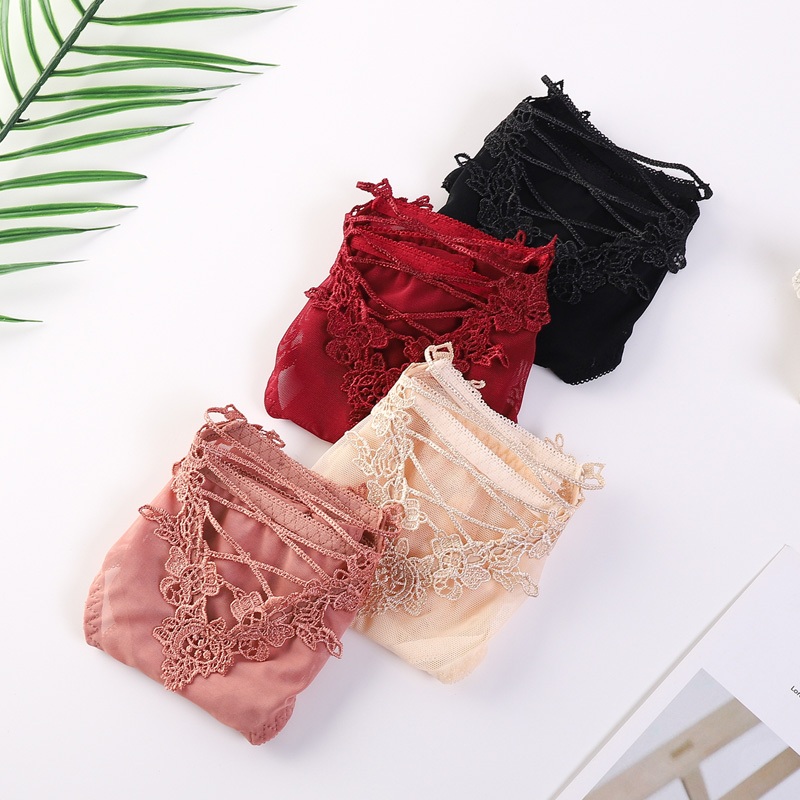 Quần Lót Ren Đen Lưng Thấp Xuyên Thấu Quyến Rũ Cho Nữ