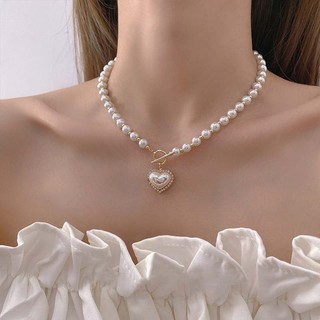 Mới Vòng Cổ Ngọc Trai Nhân Tạo Hình Trái Tim Đơn Giản Ngọt Ngào