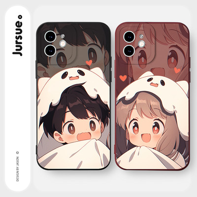 Ốp lưng JURSUE mềm hoạt hình cặp đôi dễ thương đẹp Cho iPhone 17 16 15 14 13 12 11 Pro Max SE 2020 X XR XS ip 8 7 Plus kute XYAB118