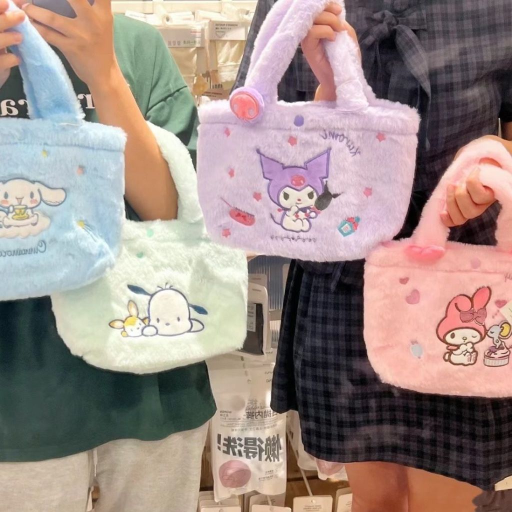 SANRIO Galcheer Túi Xách Phủ Bông Họa Tiết Hoạt Hình Nhiều Màu Sắc Phong Cách Nhật Bản Đáng Yêu