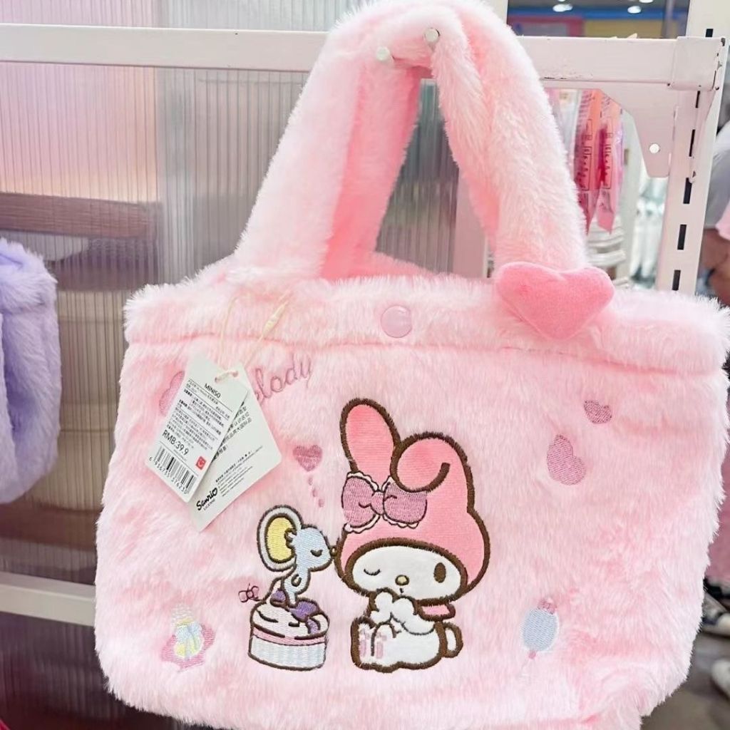 SANRIO Galcheer Túi Xách Phủ Bông Họa Tiết Hoạt Hình Nhiều Màu Sắc Phong Cách Nhật Bản Đáng Yêu