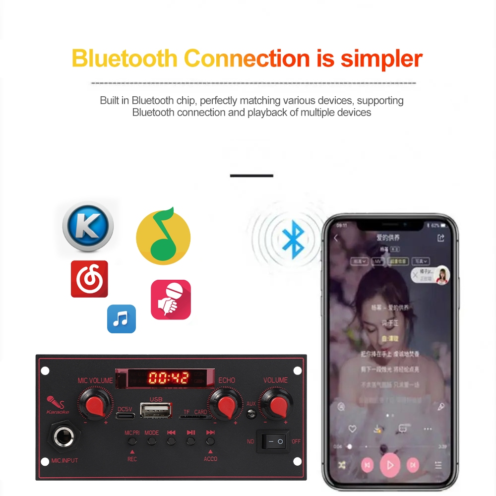 Bảng Mạch Khuếch Đại Âm Thanh 20w dc 5v bluetooth 6.5mm fm radio tf usb Cho Xe Hơi