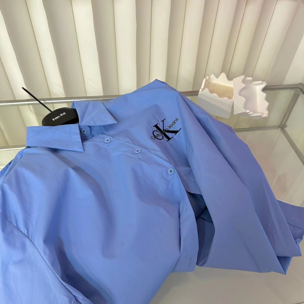 CK Áo Sơ Mi Nữ Tay Dài Dáng Rộng Có Thêu Chữ Phong Cách Âu Mỹ