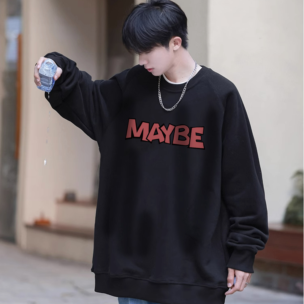 Áo sweater nam BEEYANBUY áo nỉ tay dài basic in hình MAYBE in hình unisex 100% cotton-Y0264