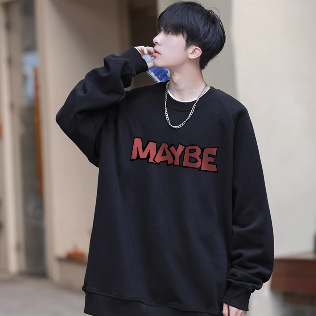 Áo sweater nam BEEYANBUY áo nỉ tay dài basic in hình MAYBE in hình unisex 100% cotton-Y0264
