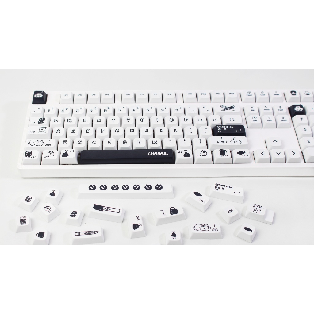 GMK Đen Hoạt Hình Keycap, 130 Phím Keycaps PBT XDA Profile DYE-SUB Cá Tính Cho MX Công Tắc Bàn Phím Cơ