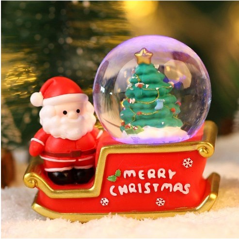 Babyfair. Ông già Noel Xe trượt tuyết Trang trí Quả cầu pha lê Bóng nhựa nhẹ Máy tính để bàn Giáng sinh bằng pin làm quà tặng Nhà
