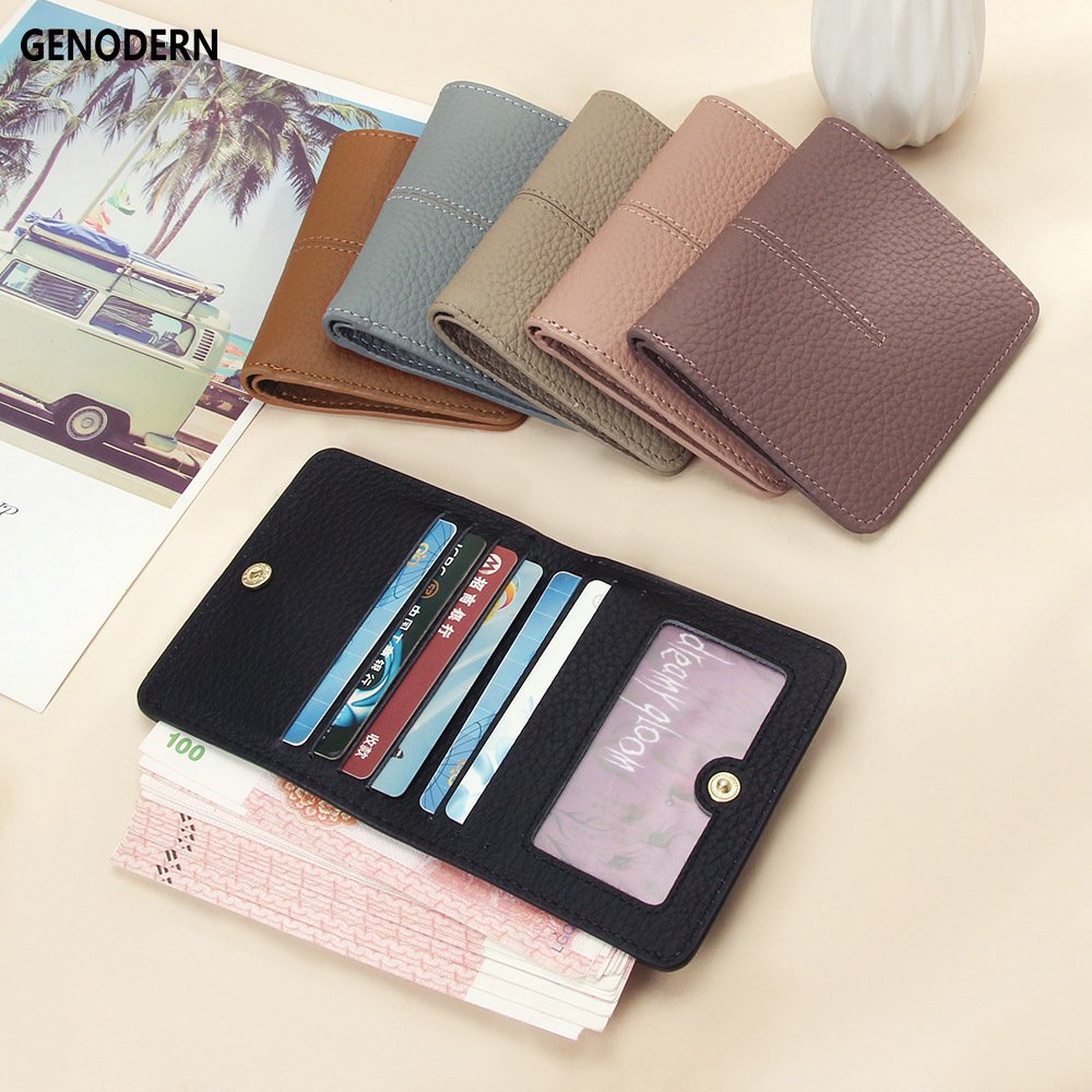Ví Da Bò Thật Dáng Ngắn Siêu Mỏng Nhiều Ngăn Đựng Thẻ Chống Khử Từ RFID Cho Nữ