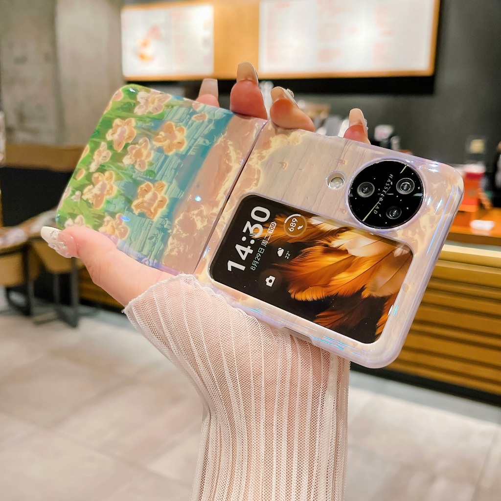 Ốp Bao Da Điện Thoại Nắp Lật Mềm Mỏng Họa Tiết Màu blu-ray Cho OPPO FIND N2 N3 FLIP Ốp