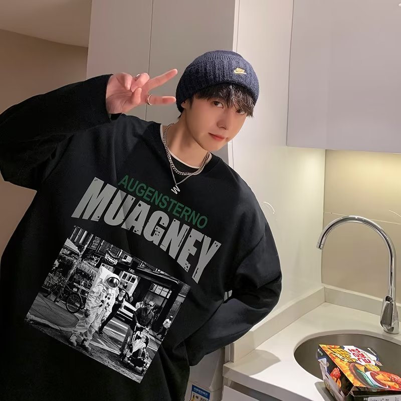 Áo sweater Tay Dài Cổ Thuyền In Chữ Phong Cách Thể Thao Thời Trang Mùa Thu Cho Nam