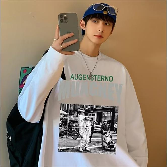 Áo sweater Tay Dài Cổ Thuyền In Chữ Phong Cách Thể Thao Thời Trang Mùa Thu Cho Nam