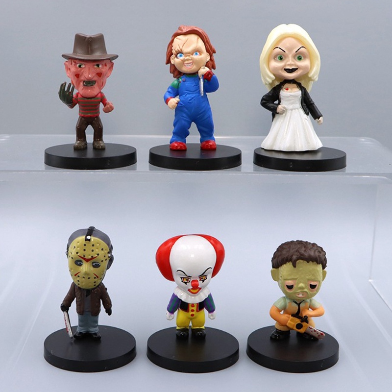 6 Cái / bộ 4-6cm Anime Trẻ Em Chơi Cô Dâu Của Chucky Thứ Sáu 13th Jason Voorhees Chú Hề Cưa Xích Q P