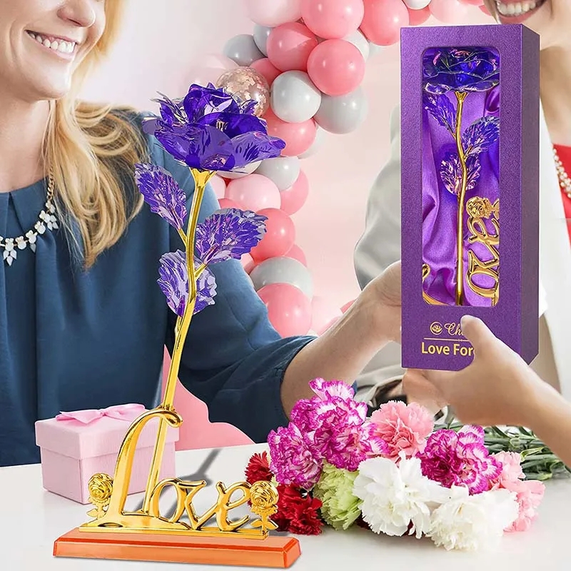 Bông Hoa Hồng Bằng Lá Vàng 24k Có Đèn led Màu Cầu Vồng Dành Cho Lễ Tạ Ơn / Sinh Nhật / Ngày Lễ Tình Nhân